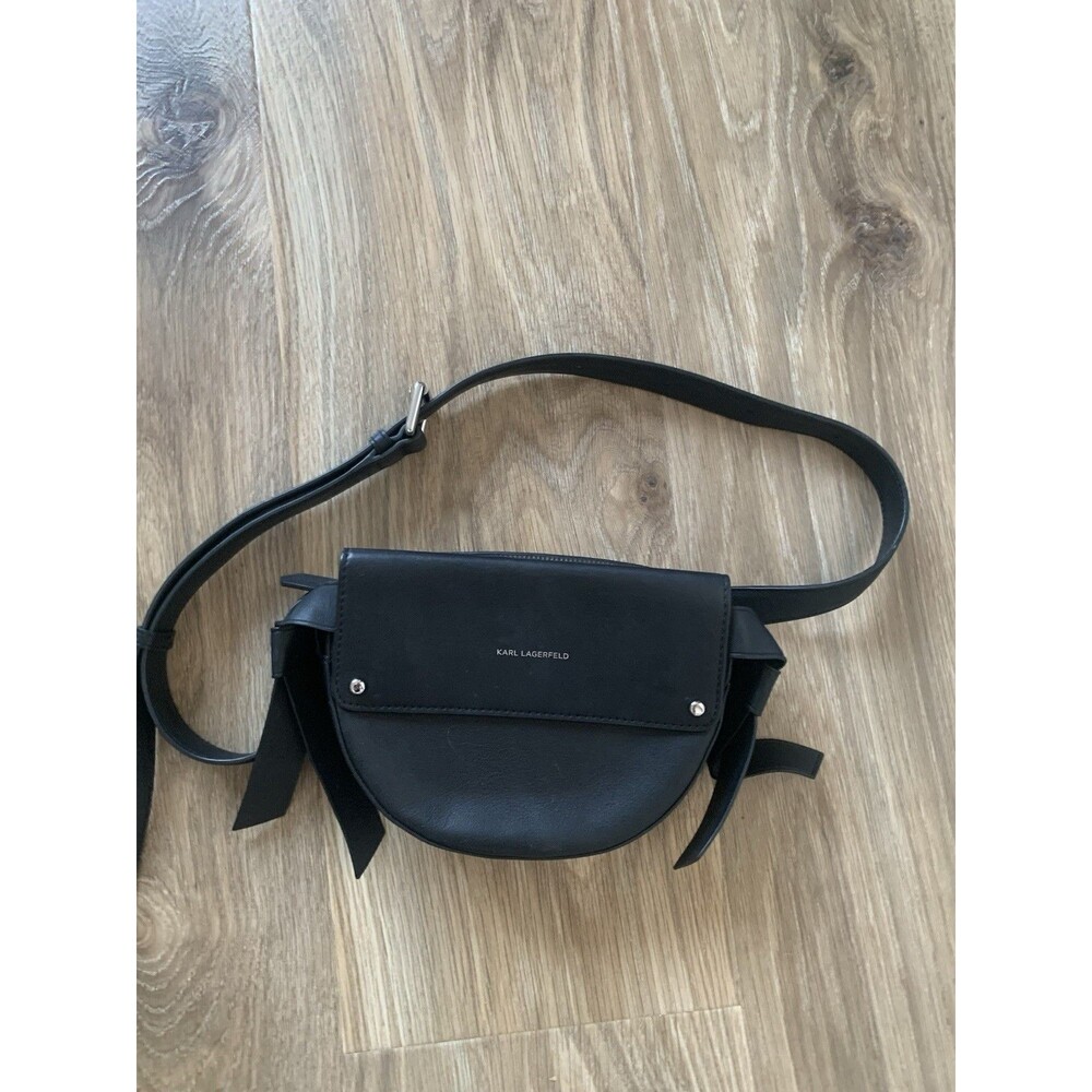 KARL LAGERFELD K/IKON Belt Bag Crossbody Purse Leather Black